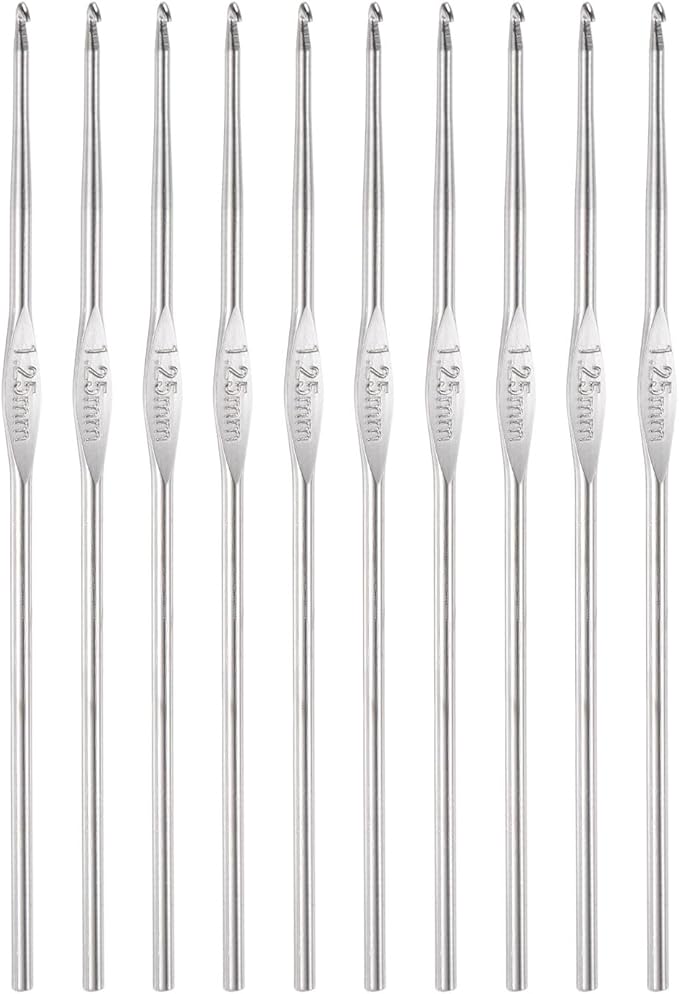 uxcell Stainless Steel Crochet Hook 1.25mm Knitting Needles for DIY Craft Yarn 10Pcs