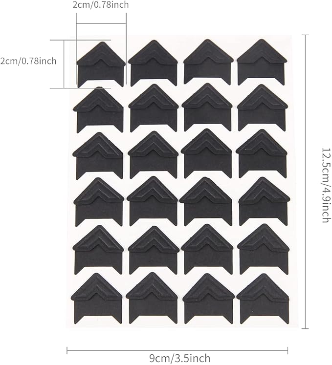 GOONAVI 15 Sheets 360 Pcs Black Acid-Free Photo Corners Mounting Self Adhesive for DIY Photo Album Journal