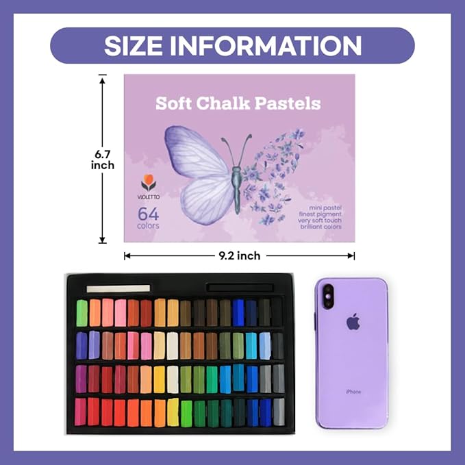 Soft Dry Pastels Set Art Supplies for Professional Artists and Adult Beginners, 64 Colors Plus 2 Sticks, Colored Premium Dry Square Pastel for Painting and Studio Art