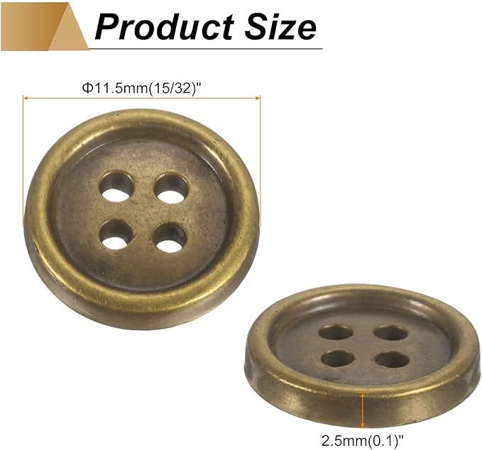 HARFINGTON 50pcs 18L Plastic Sewing Buttons 11.5mm 15/32" 4-Hole Round Replacement Craft Button for Coats Sewing Clothing and DIY, Bronze