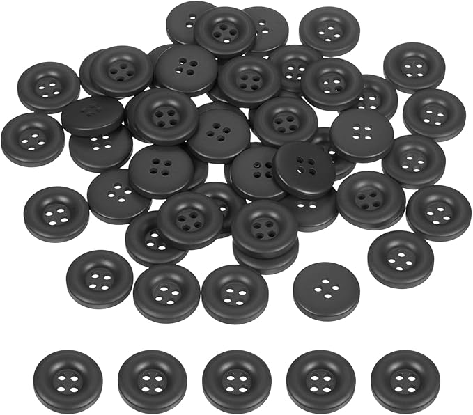 HARFINGTON 50pcs Sewing Button 20mm (3/4 Inch) 4 Holes Resin Thickened Round Crafting Replacement Buttons for Clothing DIY Crafts Decoration, Black