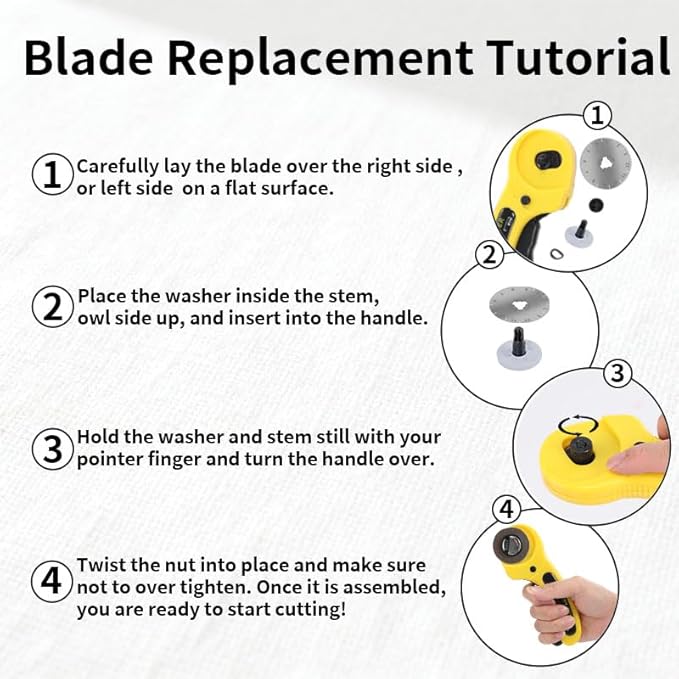 Rotary Cutter for Fabric, 45mm and 28mm Rotary Cutters Kit with Extra 10 Blades, Ergonomic Rolling Cutter with Safety Lock, Suitable for Leather, Crafting, Sewing, and Quilting Fabric (Yellow)