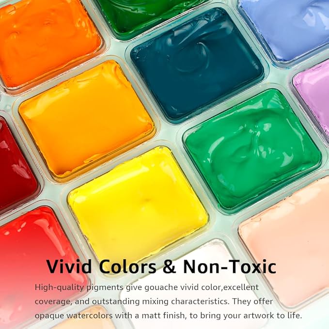 HIMI Gouache Paint Set, 24 Colors x 30ml/1oz with 3 Brushes & a Palette, Unique Jelly Cup Design, Non-Toxic, Guache Paint for Canvas Watercolor Paper - Perfect for Beginners, Students, Artists(Pink)