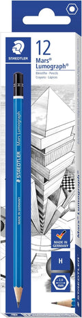 Staedtler Mars Lumograph Pre-Sharpened Writing and Art Drawing Pencils, H Lead, Box of 12, 100-H