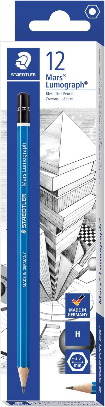Staedtler Mars Lumograph Pre-Sharpened Writing and Art Drawing Pencils, H Lead, Box of 12, 100-H