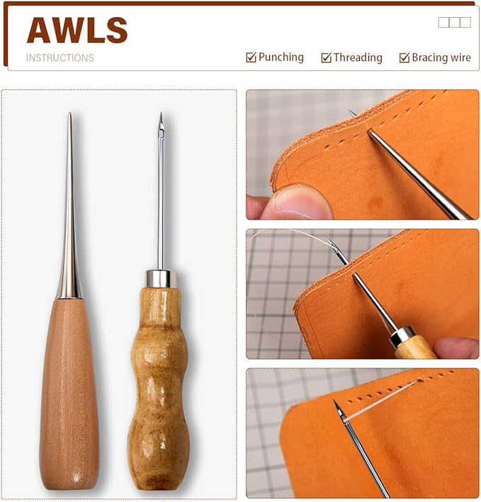 WUTA 31Pcs Leather Repair Kit Leather Sewing Working Tools Sail Repair Kit with Large-Eye Stitching Needles Waxed Thread Set for DIY Leather Craft (Set A)