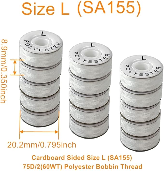 Sissewpro Cardboard Prewound Bobbin L, 75D/2(60WT SA155 Size 9.4) Embroidery Sewing Machine Bobbins Thread for Brother Babylock Singer Ricoma, 144pcs White Pack