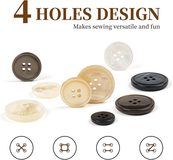 105Pcs Mixed Sewing Buttons,5 Color 4-Hole Craft Buttons,3 Size (15mm, 20mm, 25mm) Sewing Buttons for Clothes, Suitable for for DIY Crafts, Coats, Shirts, Pants, Shorts（Color5）