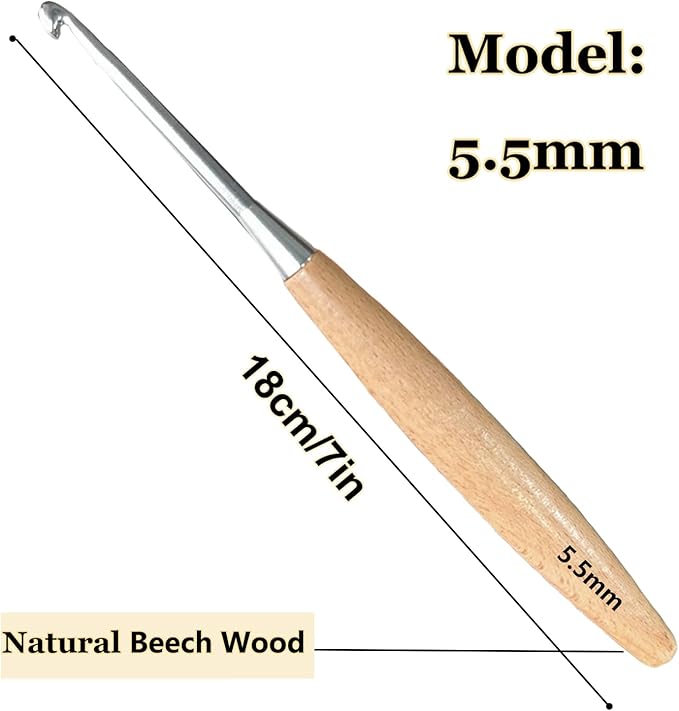 Beech Wood Crochet Hooks,5.5mm Ergonomic Handle Crochet Hook Hand DIY Comfortable Smooth Long  Crochet Needle for Crocheting Yarn and Beginners,Experienced Crochet Lovers