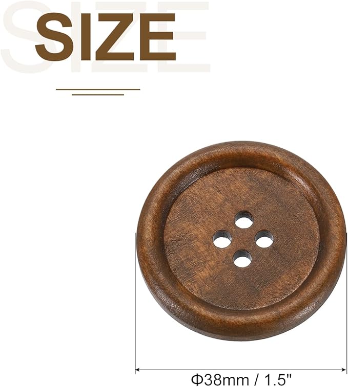 uxcell 50Pcs Wooden Buttons, 38mm(1 1/2") 4 Hole Round Wood Sewing Button Craft Flatback for Sewing DIY Craft Clothing, Brown