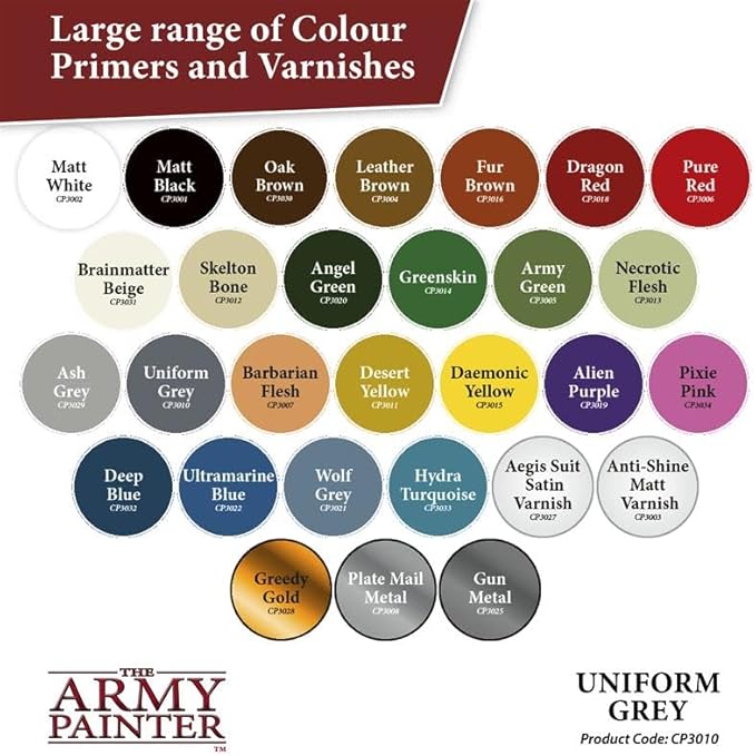 The Army Painter, Colour Primer: Uniform Grey, 400ml, 13.5oz - Acrylic Spray Undercoat for Miniature Painting - Spray Primer for Plastic Miniatures