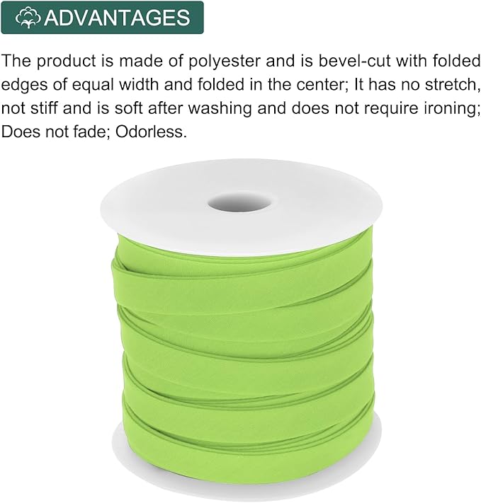 MECCANIXITY 1/2 Inch Double Fold Bias Tape Polyester Continuous Bulk Bias Tape for Sewing,Seaming Quilting Hemming Binding Crafts (Fluorescent Green 25 Yards)
