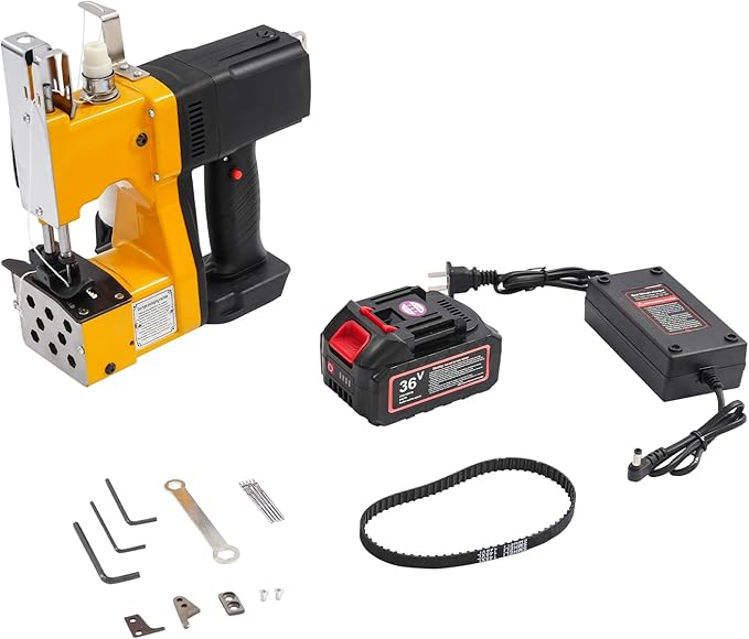 Bag Sewing Machine, 210W 2800-3200 Stitches/Min Portable Bag Closer Stitcher, Automatic Bag Stitching Packing Machine, Portable Industrial Bag Closer for Woven Bag, Non-Woven Fabric, Leather, Yellow