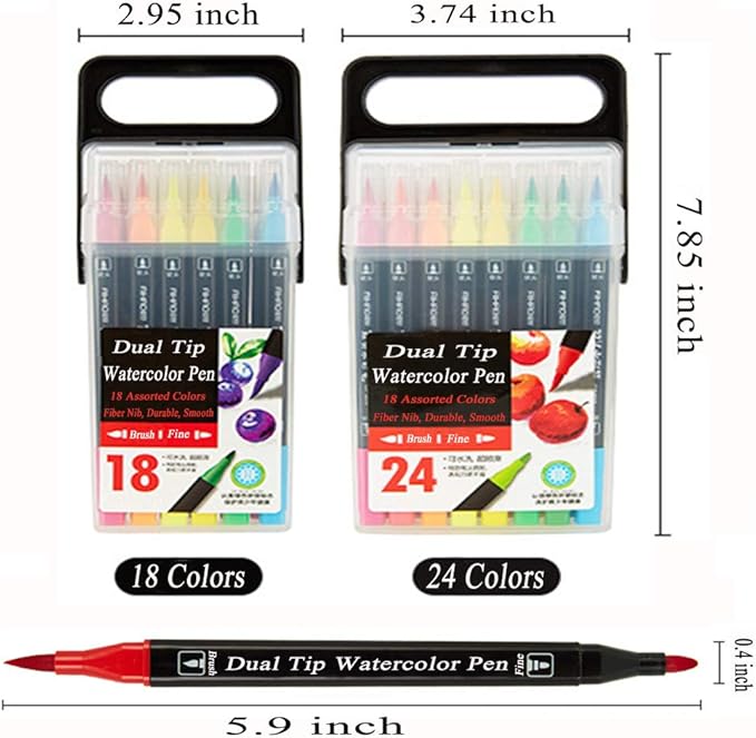 Dual Tip Markers for Kids, Washable Markers Set, Art Marker with Stand Portable Box, Gift For Kids (24 Colours)