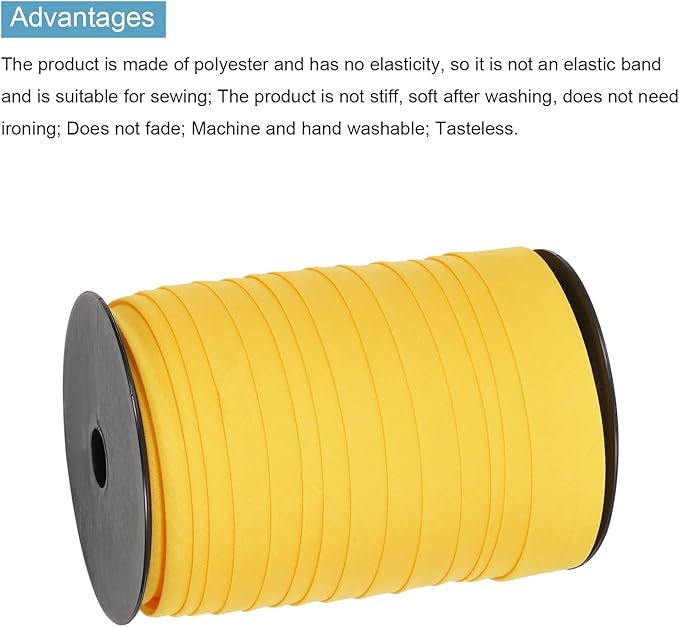 MECCANIXITY 1 Inch Double Fold Bias Tape Polyester Continuous Bulk Bias Tape for Sewing,Seaming Quilting Hemming Binding Crafts (Yellow 55 Yards)