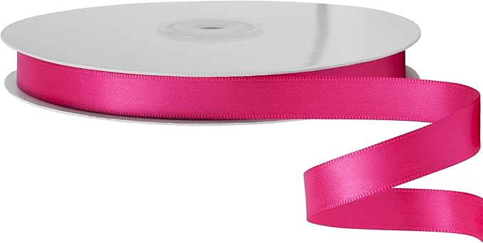 LIUYAXI Hot Pink Stain Ribbon, 5/8" X Continuous 50 Yards, Double Faced Fabric Ribbon Perfect for Gift Wrapping Wedding Birthday Party Christmas Hair Floral Craft Baby Shower
