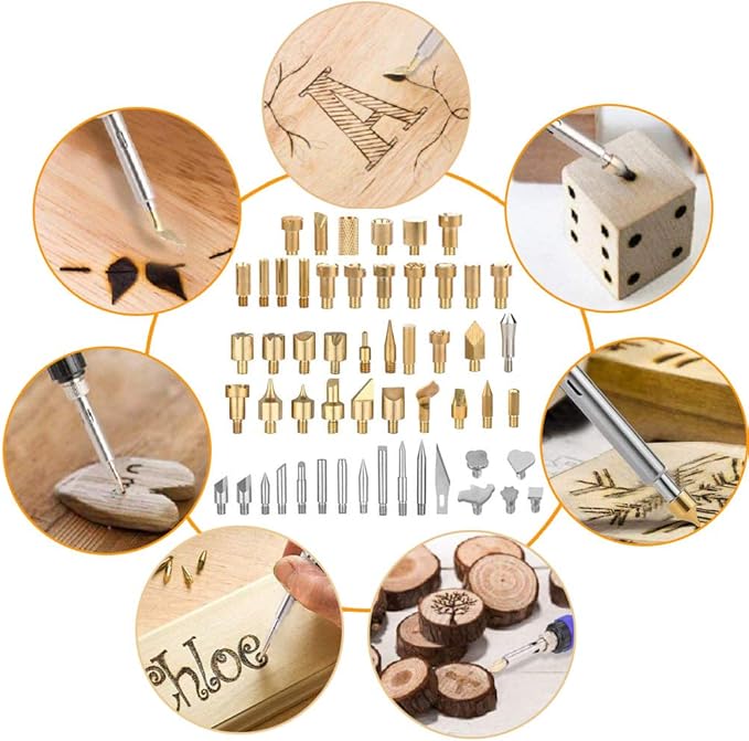 65 Pcs Wood Burning Kits,Professional Carving/Embossing/Soldering Iron Tips,Letter/Number/Drawing Stencil,Wood Burner Craft Tools for Woodworking,Leather