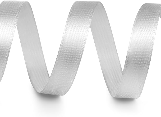 3/8" x 50 Yards Satin Ribbon - Silver Silk Ribbon with Spool - Ideal for Gift Wrapping, Floral Bouquets, Crafts, Wedding Party Decorations, Christmas and Sewing Projects