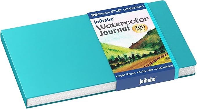 Joibabe 8” x 5” Watercolor Book,72 Pages Watercolor Pad,Cold Press,Acid-Free,(200gsm) 36 Sheets with Hardcover Watercolor Journal for Watercolors, Gouache, Acrylics and Mixed Midea（Blue）