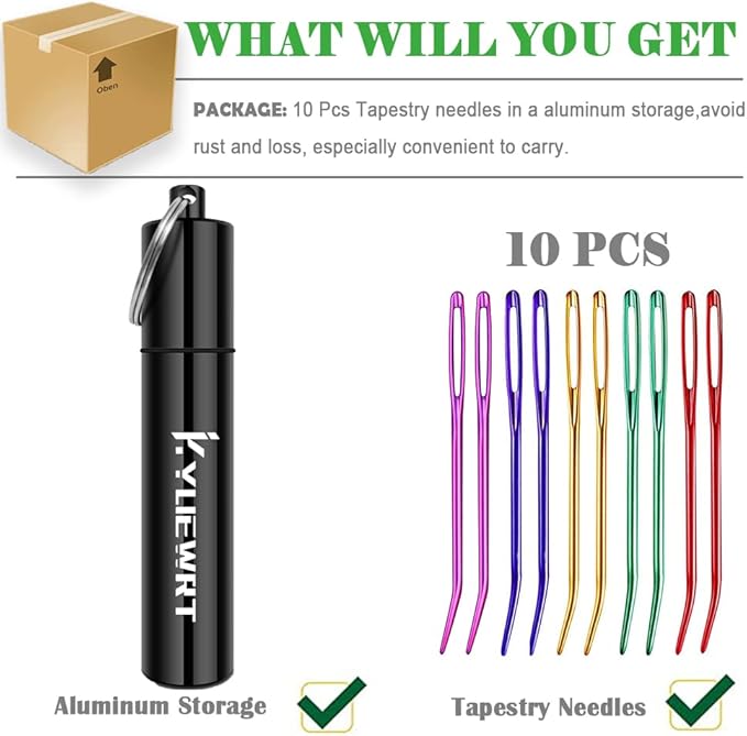 KYUEWRT 10Pcs Yarn Darning Tapestry Needle,Large Big Eye Weaving Needle Bent Needles with Aluminum Storage Tube