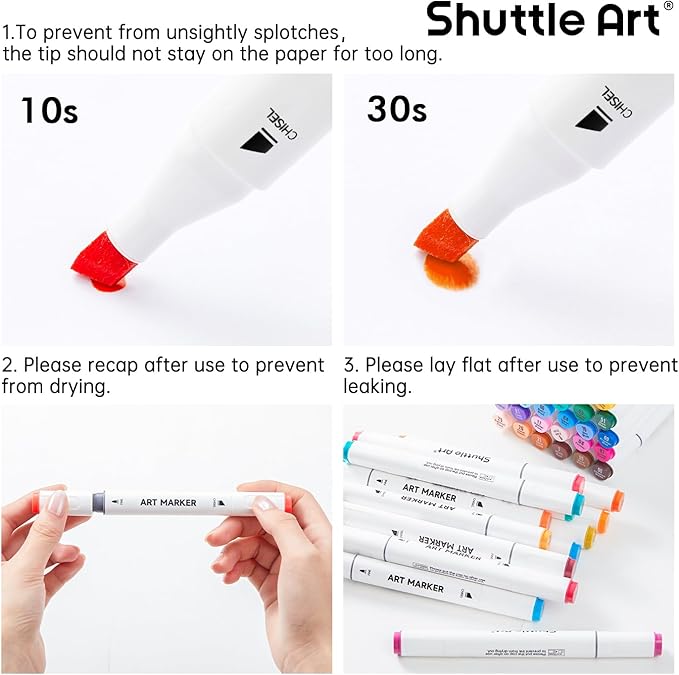 Shuttle Art 121 Colors Alcohol Markers, 120 Colors Dual Tip Art Marker Set Plus 1 Colorless Blender with Marker Case Perfect for Illustration Students Adult Coloring Sketching