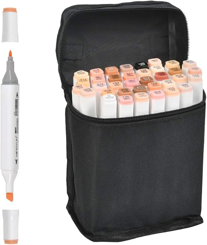 36 Colors Skin Color Markers Dual Tip Marker Pen Alcohol Based Marker with Carry Case, Permanent Sketch Manga Marker Pens for Portrait Illustration Drawing Coloring