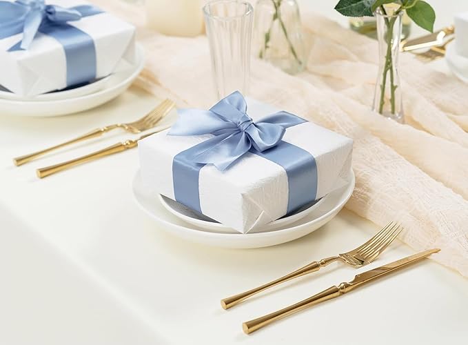 LIUYAXI Blue Satin Ribbon 2 Inch X 6 Rolls Total 60 Yards Double Faced Blue Ribbon Set for Gift Wrapping Craft Wedding Decoration