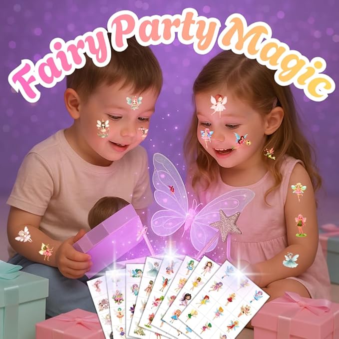 96PCS Fairy Temporary Tattoos Pre-Cut for Kids, Woodland Fairy Theme Birthday Party Favors Supplies, Cute Magical Stickers for Girls, Party Decorations, Classroom Gifts, Prizes and Rewards (Normal)