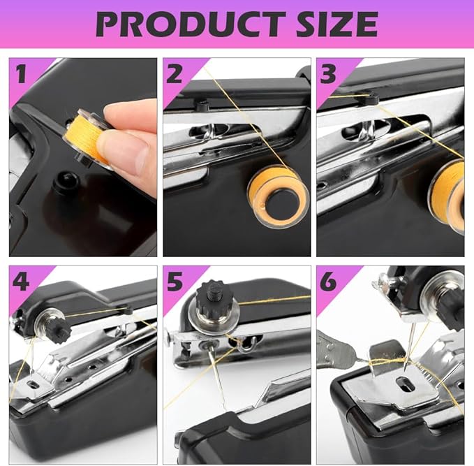 Handheld Sewing Machine - Mini Portable Quick Sewing Machine - Black - About 21x6.5x3.5cm/8.27x2.56x1.38inch - Plastic, Metal