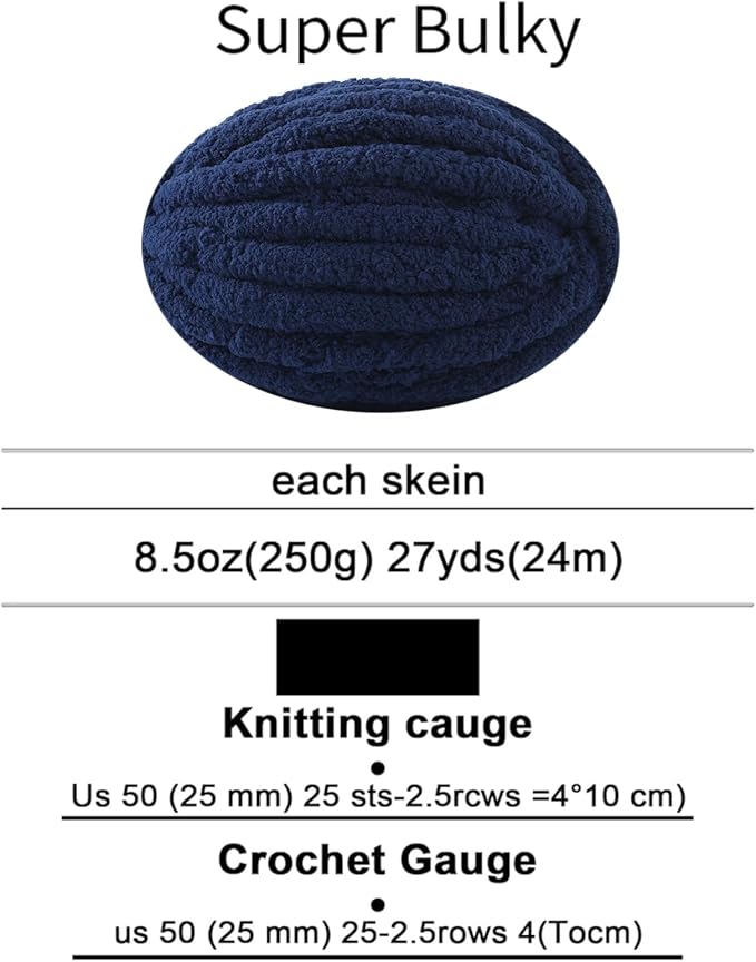 Chunky Yarn for Hand Knitting, No7 Thick Yarn, 250Grams 32Yards, Pack of 4, Perfect for Knitters and Crafters (Navy Blue)