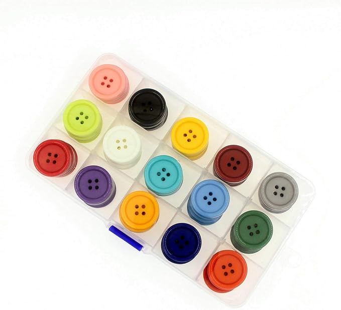 1 Inch 15 Colors Assorted Buttons, Round Resin Button for Sewing Multi Pack of 90 with Box (Each Color 6 pcs,25MM)