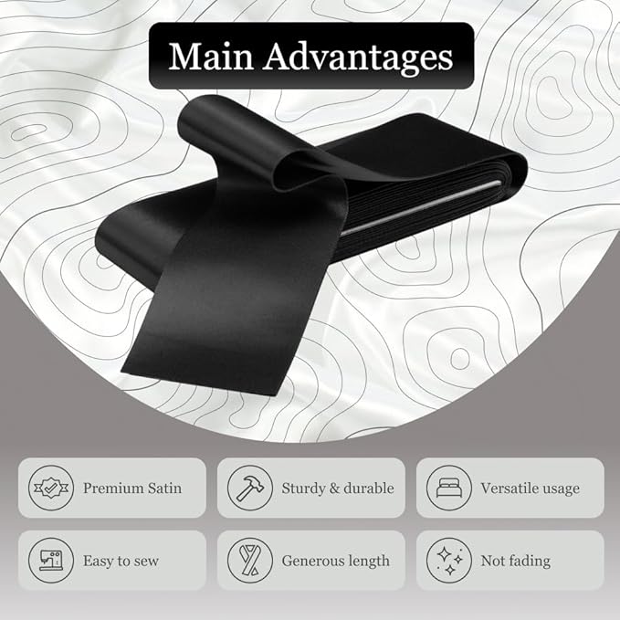 Black Satin Blanket Binding 2 Inch x 4 3/4 Yards Single Fold Tape for Quilt Edging Smooth Finish Easy to Sew On Durable Trim Material Ideal for Blanket Crafts DIY Projects Sewing