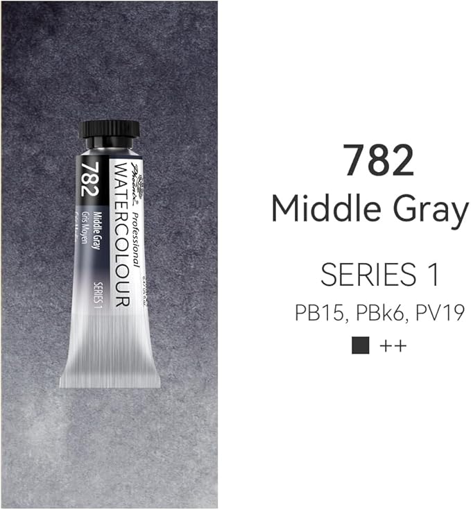 PHOENIX Professional Watercolor Paint Single Tube - 0.47 Fl Oz / 14ml - Middle Gray