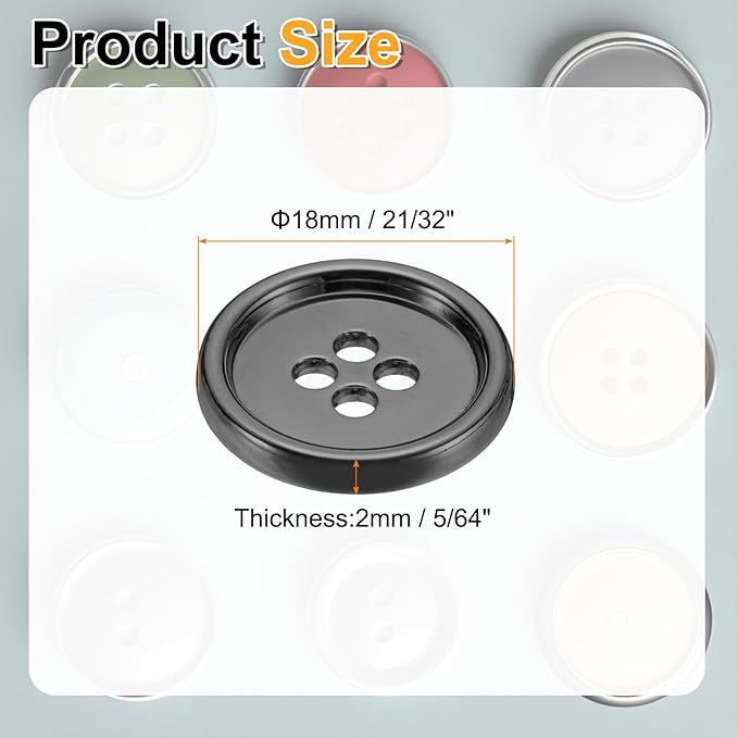 HARFINGTON 20pcs Metal Sewing Button, 18mm 4-Hole Round Suit Shirts Coats Clothes Sewing Buttons for Decoration Craft, Gunmetal