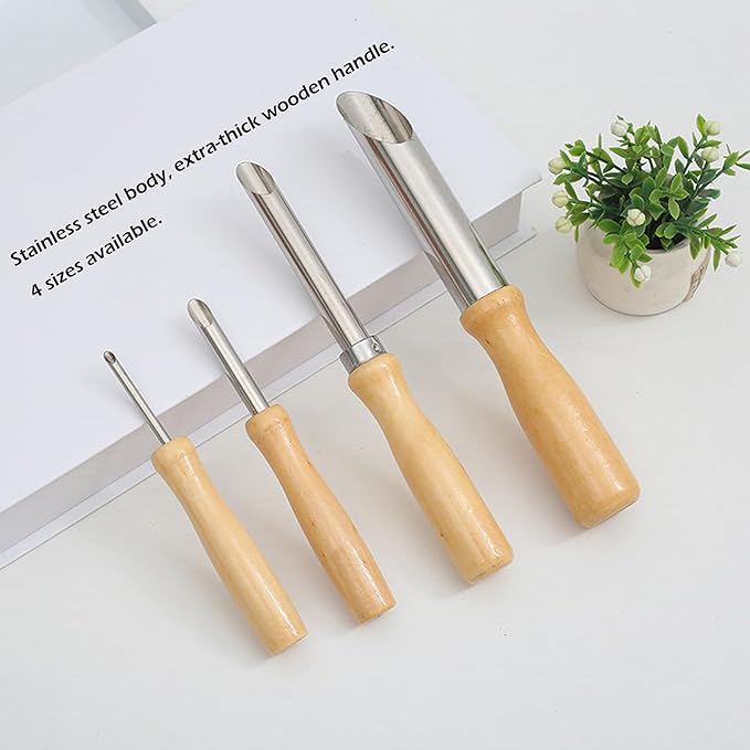 ReArt Pottery Tools 7 Pcs Pack, Special Linen Hessian Cotton Linen, Trimming Tools, 4 Pack Stainless Steel Circular Clay Hole Cutters, Centering Tool