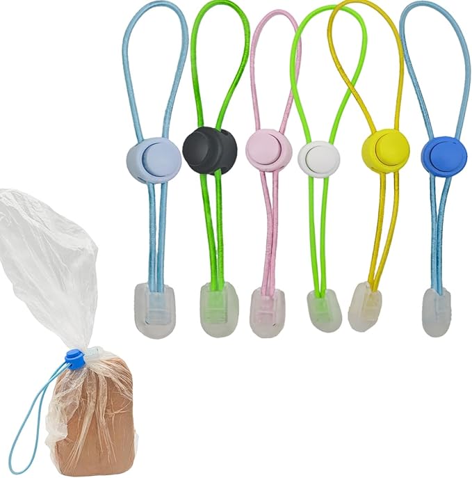 6Pcs Cute Pattern Adjustable Elasticity Clay Bag Tie, Studio Ties & Ceramic Tool Strap，The Must-Have Pottery Tool Ties for Pottery Ceramic Bag Closure and Organization (6 Pcs Multicolor)