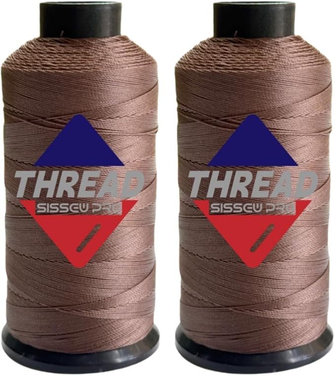 Sissewpro Bonded Nylon Thread 138 Upholstery Thread Heavy Duty for Sewing Machine Strong Black Threads for Leather Crafts Furniture Cusion,Boats Car Cover Seats,Canvas,Tex135, 4oz 750yds (2, Brown)