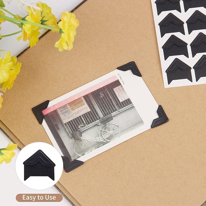 GOONAVI 480 Pcs Black Acid-Free Photo Corners Mounting Self Adhesive for DIY Photo Album, Journal & Stickers for Guestbook