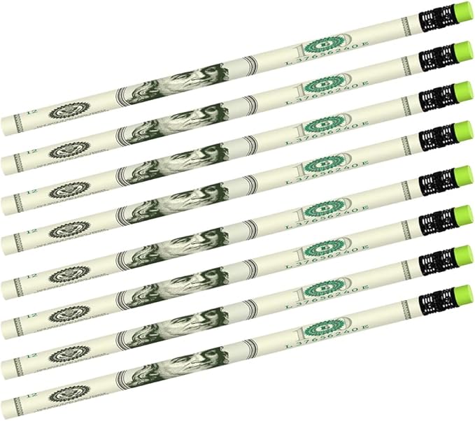ArtCreativity $100 Bill Pencils - Set of 24 Fun Money Pencils with Erasers, Birthday Party Favors, Goody Bag Fillers & Classroom Teacher Supplies