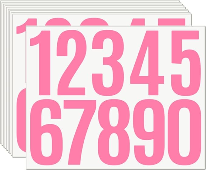 10 Sheets Vinyl Mailbox Number Stickers - Self-Adhesive Address Labels for Cars, House Doors, Windows & Metal Mailboxes (Pink, 3 inch)
