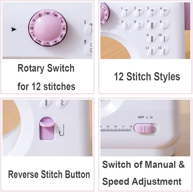 Sewing Machine for Beginners, Electric Mini Portable, 12 Built-in Stitches with Reverse Sewing, 2 Speeds Double Thread with Foot Pedal, Storage Bag, Cotton Fabric and Threads(Premium Set)