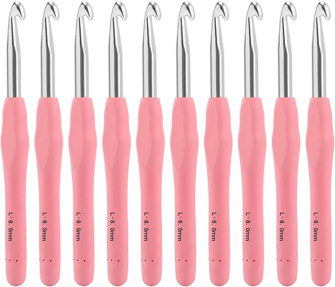 Vodiye 10PCS Crochet Hooks, Professional Extra Long 8.0mm, Ergonomic Handle, Crochet Needle for Beginners and Experienced Lovers
