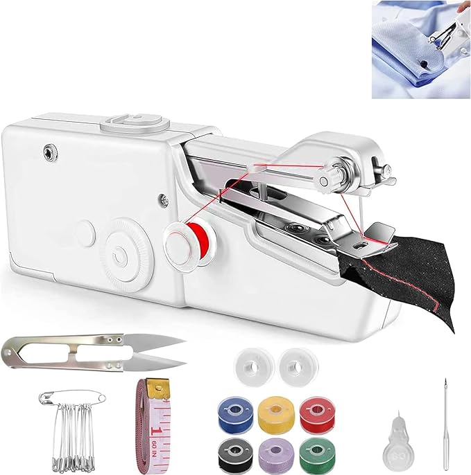Handheld Sewing Machine, Portable & Cordless Mini Sewing Machine for Beginners - Electric Fast Stitching, DIY Fabric Clothes Repair Kit, Home Travel Mending Machine with Accessories(White)