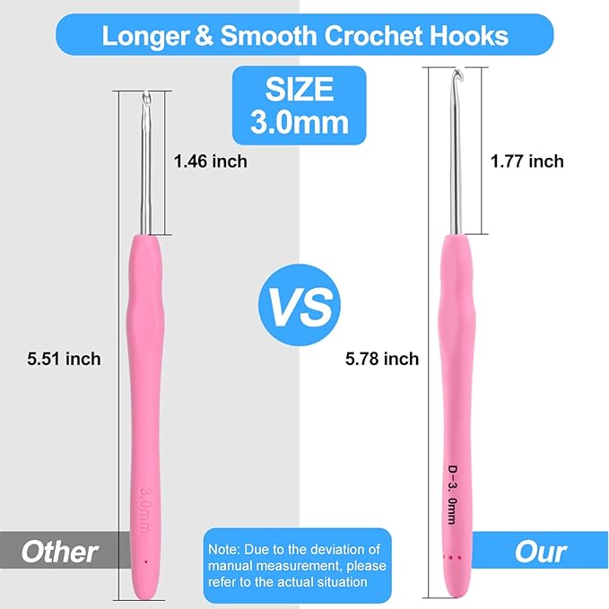 Vodiye Professional Extra Long 3mm Crochet Hooks Set, Ergonomic Handle Crochet Needles for Beginners and Experienced Lovers