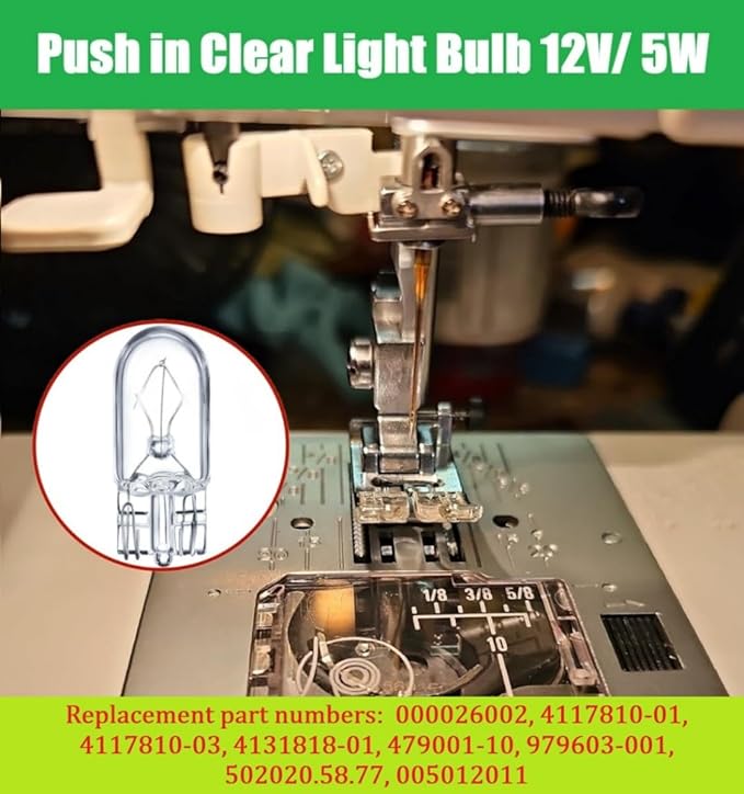 (2 PCS) 0075355000 Clear Sewing Machine Push-in Light Bulb 12V 5W fits for Bernina, Kenmore, Janome/New Home Sewing Machines