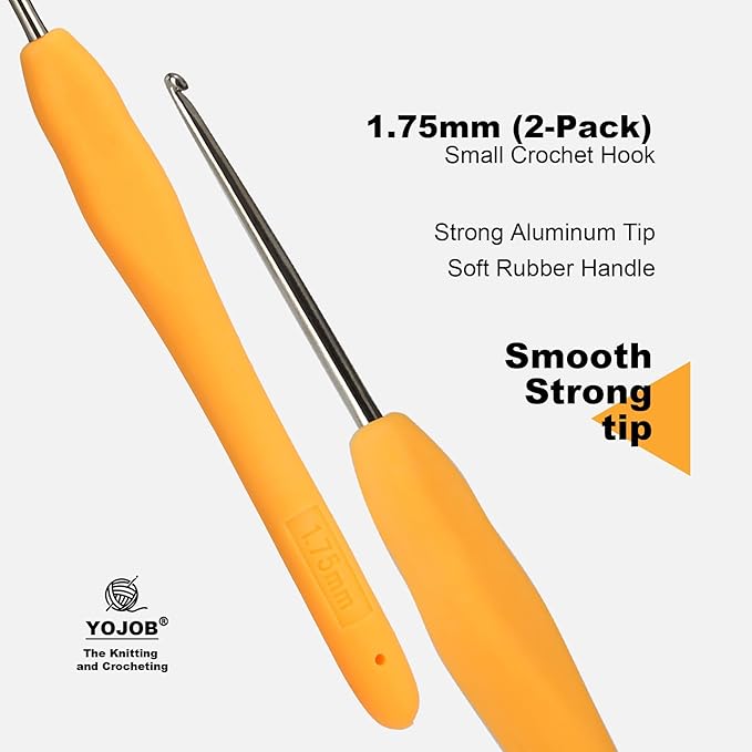 2Pcs 1.75mm Small Crochet Hooks, Ergonomic Small Lace Crochet Hook for Beginners, Crochet Needles for Crocheting, Smooth and Comfortable for Arthritis (1.75mm)