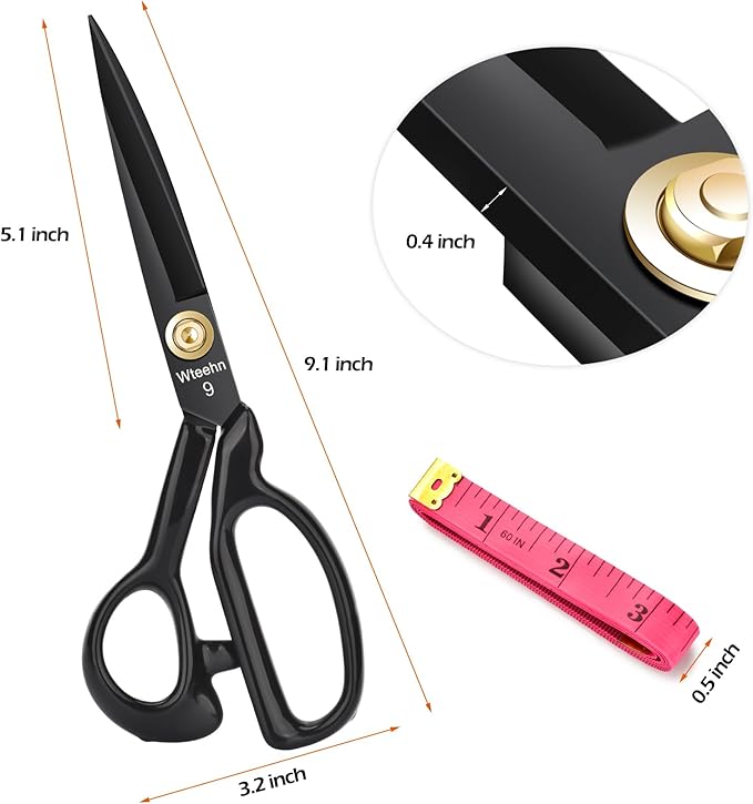 Fabric Scissors Professional, 9" Heavy Duty Sewing Scissor for Fabric Cutting, Tailor Sharp Sewing Shears for Cutting Leather craft Home Office Students Artists Dressmakers