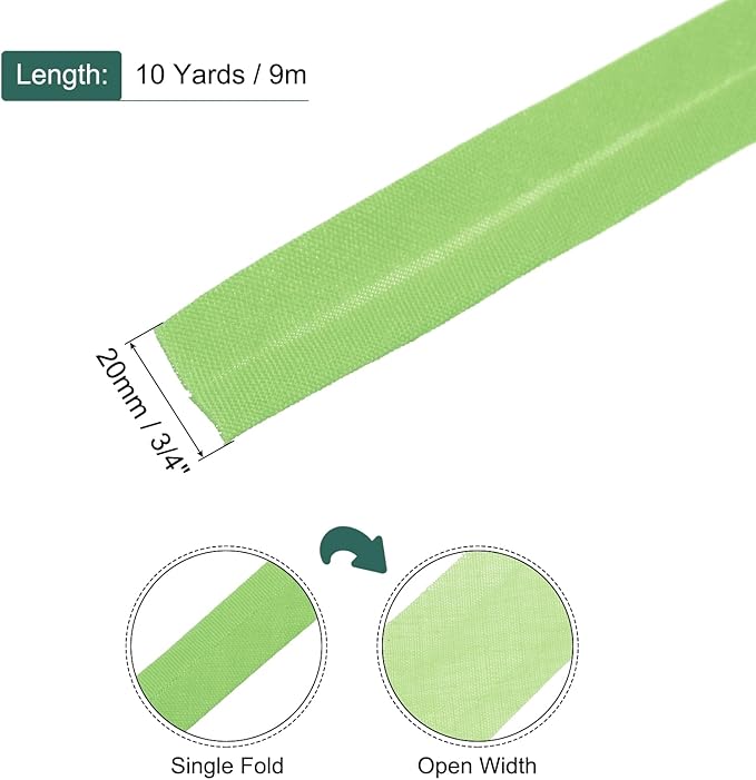 MECCANIXITY 3/4 Inch Single Fold Bias Tape Polyester Continuous Bulk Bias Tape for Sewing, Seaming Quilting Hemming Binding Crafts (Fruit Green 10 Yards)