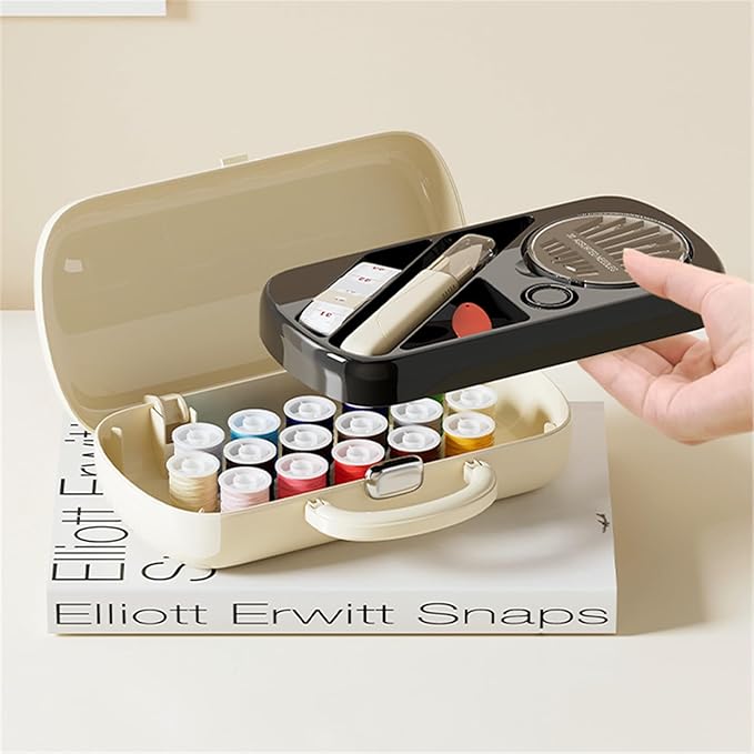 Creamy White Sewing Project Kit, Travel Family Sewing Supplies Repair Kit Portable Small Traveler Sewing Kit Sewing Thread Accessories DIY Sewing Supplies Organizer (White)