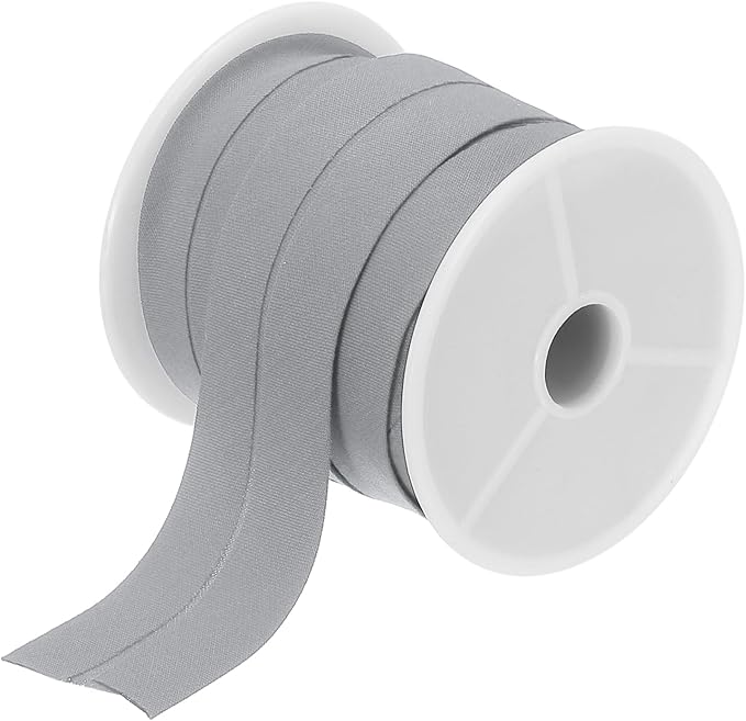 MECCANIXITY 1 Inch Single Fold Bias Tape Cotton Continuous Bulk Bias Tape for Sewing,Seaming Quilting Hemming Binding Crafts (White Gray 10 Yards)